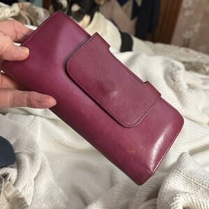 Hobo  magenta leather check wallet.